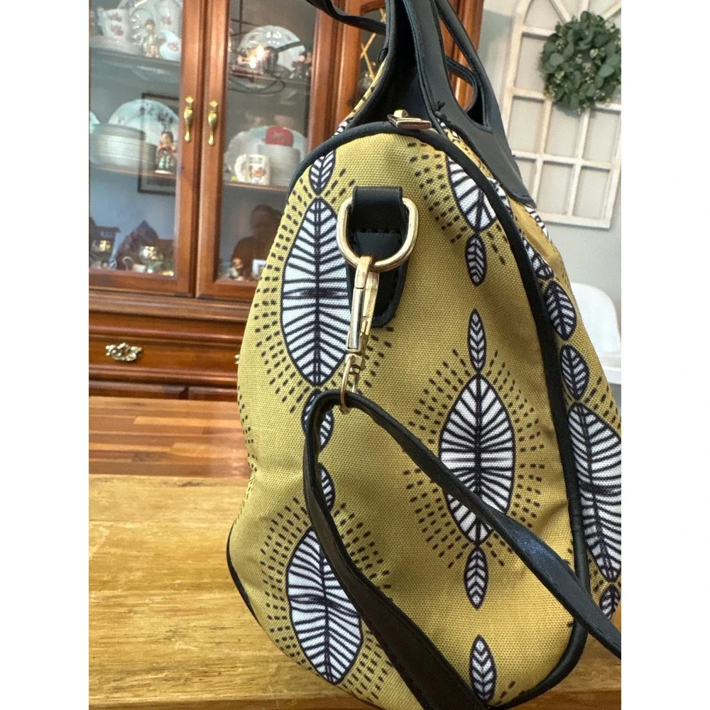 Unbranded Satchel Bag Women Medium Yellow Excellent Geometric Leaf Print Strap